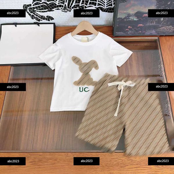 

new summer tracksuits kid sets baby classic letter printing suit size 110-160 cm 2pcs crew neck t-shirt and shorts april07, White