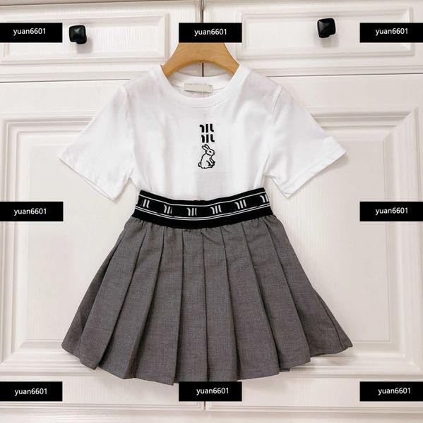 

luxury kids designer clothes summer sets baby clothes size 110-160 cm 2pcs short sleeved and pleated skirt april07, White