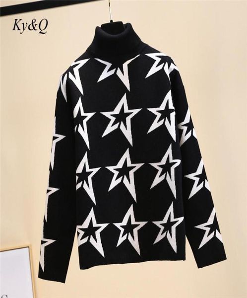 

women039s sweaters 2021 spring women red black star print knitted pullovers korean embroidery thick turtleneck jumper clothes7121014, White;black