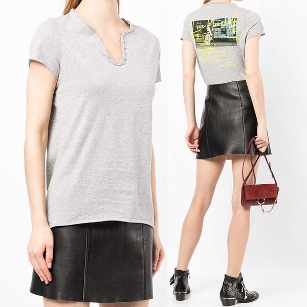 

zadig voltaire designer t shirt 23ss letter summer new french style zv goddess digital print classic v-neck cotton women's short sleeve, White