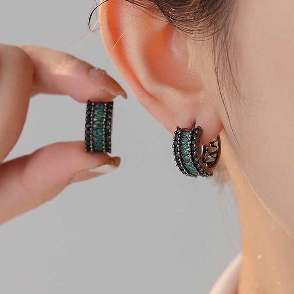 

light luxury and high-end feel set with zircon green earrings black circle earrings niche temperament earrings earrings, Golden