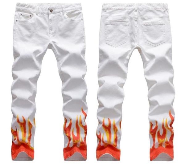 

men039s jeans european american high street white flame digital graffiti print hiphop slim men graphic skinny8972174, Blue