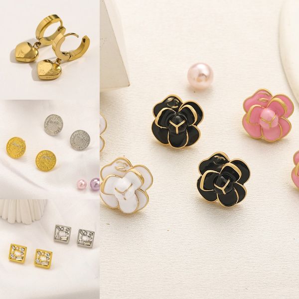 

mixed simple 18k gold plated luxury flowers designers letters stud geometric women crystal rhinestone pearl earring wedding party jewerlry g, Golden;silver