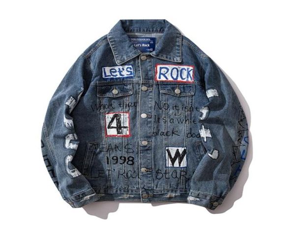 

korean men denim jacket harajuku streetwear hip hop graffiti jackets and coats male women 2019 couple loose denim jean jackets2837299, Black;brown