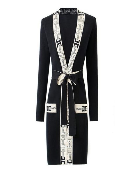 

highquality french style vneck geometric pattern belt sweaters coat5663141, White;black