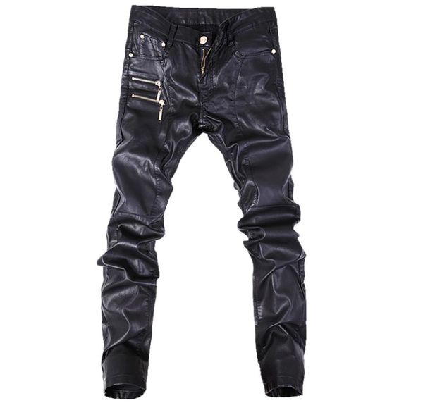 

men039s jeans fashion men leather pants skinny motorcycle straight casual trousers size 2836 a1038394049, Blue