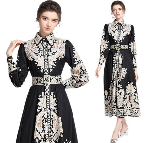 

drop whole spring summer fall floral print lapel neck long sleeve singlebreasted belt women ladies fashion temperamen3366290, Black;gray