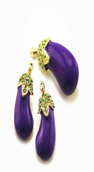 

warmhome trendy jewelry enamel glaze copper fashion purple eggplant gem brooches earrings women jewelry6876982, Slivery;golden