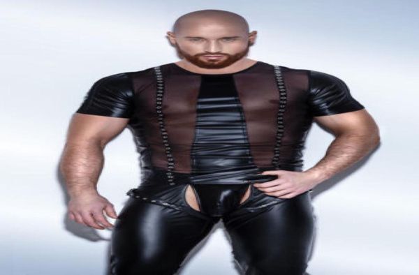 

gay men039s bondage fetish black stretch pvc look latex spandex jumpsuit 67284533195, Black;brown