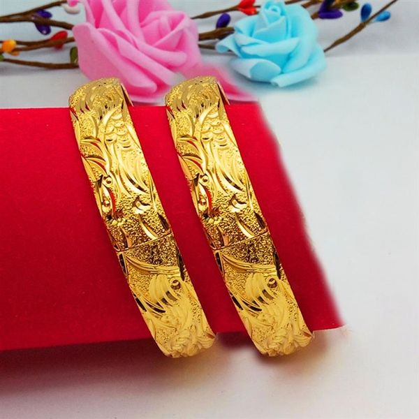 

2 pieces whole phoenix thick bangle 18k yellow gold filled wedding classic style womens bangle bracelet gift236k, Black