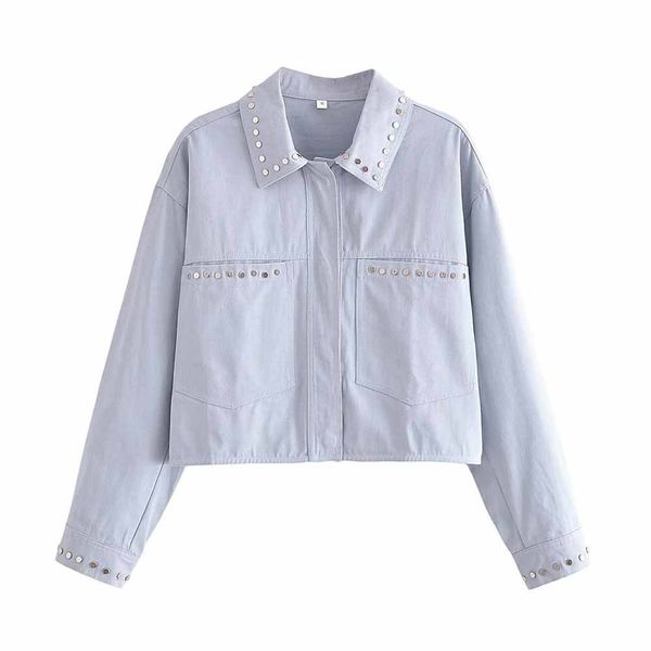 

women's jackets traf 2023 fashion rivet decorate short jacket casual retro solid color long sleeve pocket female chic 3193912 230821, Black;brown
