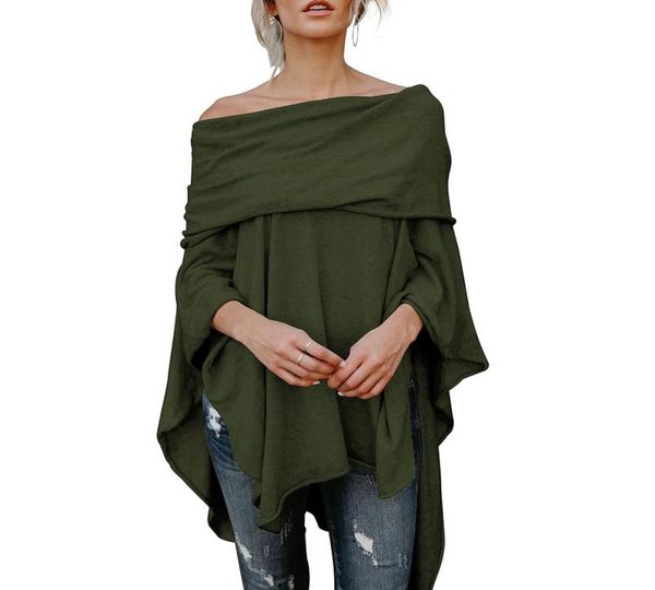 

off shoulder shawl blouse solid casual loose slash neck irregular loose women autumn swing batwing sleeve blouses shirts3742140, White