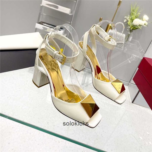 

flat wedding valentinolies buckle fashion business dress 03-09 shoes letter women party leather casual high shoes heel metal, Black