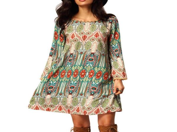 

whole fashion summer vintage ethnic dress women boho floral printed casual beach dress loose sundress9284303, White;black