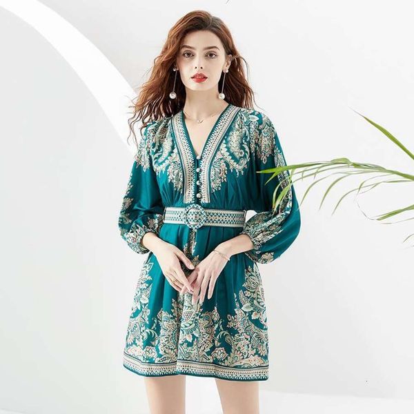

autumn womens clothing holiday style v neck wide lantern sleeves short print dress, Black;gray