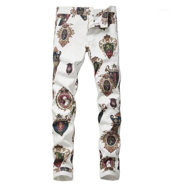 

men039s jeans badge 3d printed white fashion colored drawing slim fit stretch pants long trousers9023219, Blue
