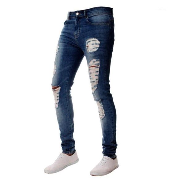

jeans for men slim fit zipper classic denim jeans skinny frayed pants distressed casual skinny straight elasticity pantsg215735935, Blue
