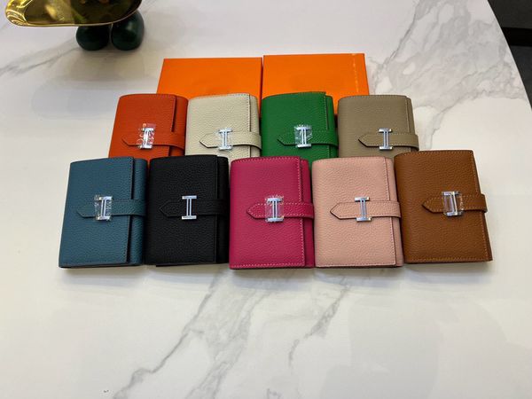 

women wallet 9 colors h branded short 3 part card holder coin purses fashion gift for men women, Red;black