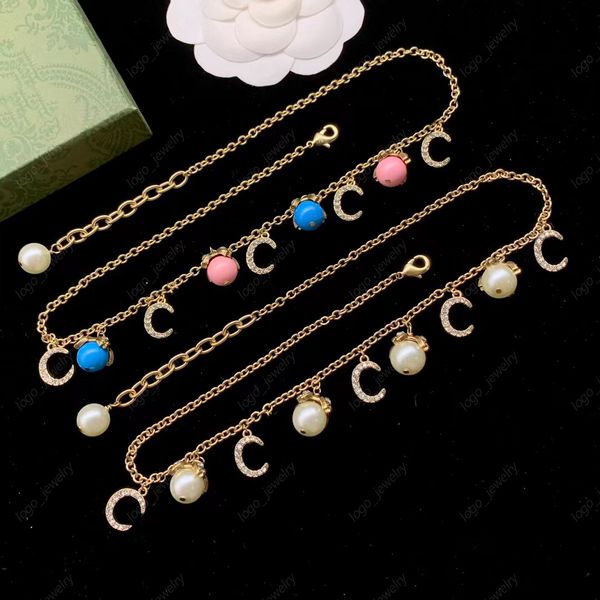 

2023 new fashion letters pendant necklaces women's diamond white resin pearl brand designer necklaces women's wedding party engage, Silver