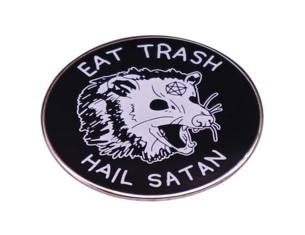 

eat trash hail satan occult possum enamel laple pin012341844319, Blue