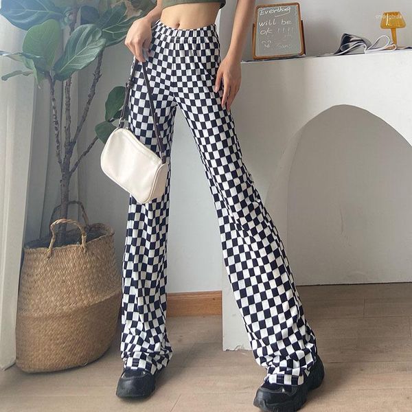 

women's pants spring and autumn black white checkerboard plaid loose casual all-match straight mopping long trend