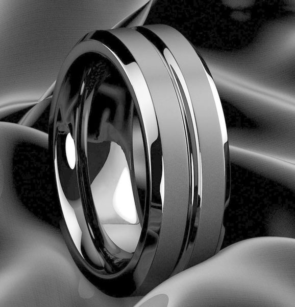 

exquisite 8mm men039s jewelry tungsten carbide ring black groove matte stainless steel wedding engagement party anniversary rin3133725, Silver