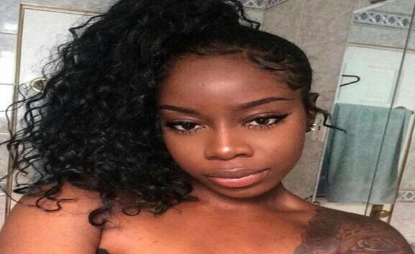 

divaswigs 4 color afro puffs ponytails drawstring kinky deep curly hair ponytail extension long 18inch ponytail human hair pieces8604937, Black