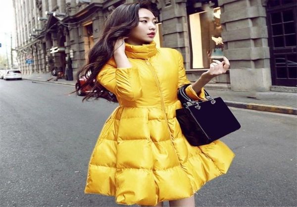 

coat women winter solid color down jackets warm long slim female big swing coat doudoune femme hiver 2012043515528, Black
