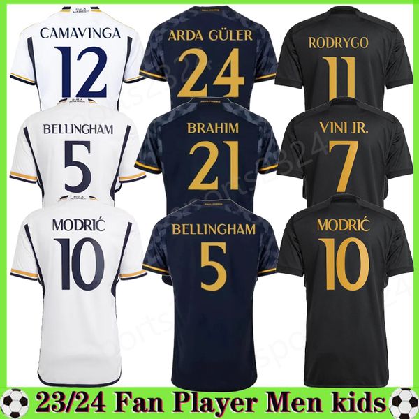 

23 24 bellingham vini jr soccer jerseys football shirt tchouameni camavinga alaba arda guler modric rodrygo 2023 2024 camiseta men kit unifo, Black;yellow