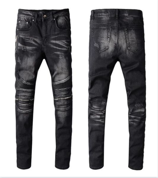 

fashion men039s long pants desiger patchworl ripped hole back demin trousers streetwear jeans for men8054069, Black