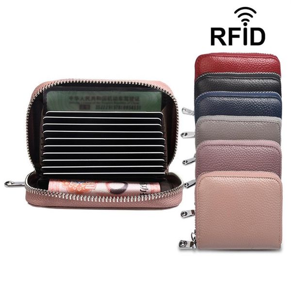 

hbp 8 hight quality fashion men women real leather credit card holder rfid card case coin purse mini wallet2550, Brown;gray