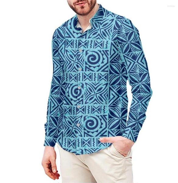 

men039s casual shirts men shirt stand collar polynesian tribal clothing samoan blue tapa print custom long sleeve pullover5669167, White;black