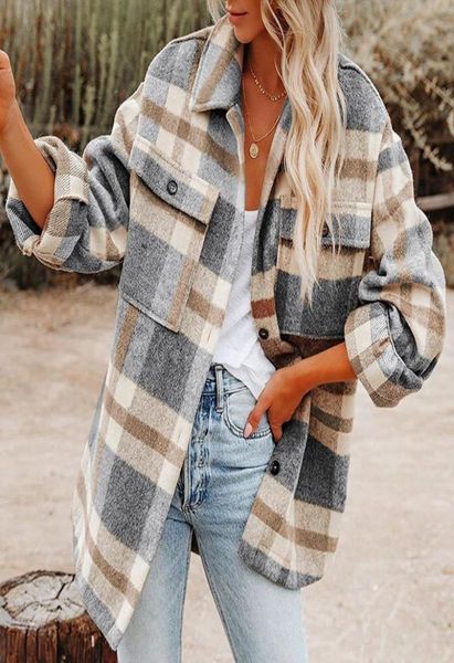 

women039s jackets plaid shirts jacket casual long sleeve flannel lapel button down pocketed shacket autumn fashion loose coats 4388069, Black;brown