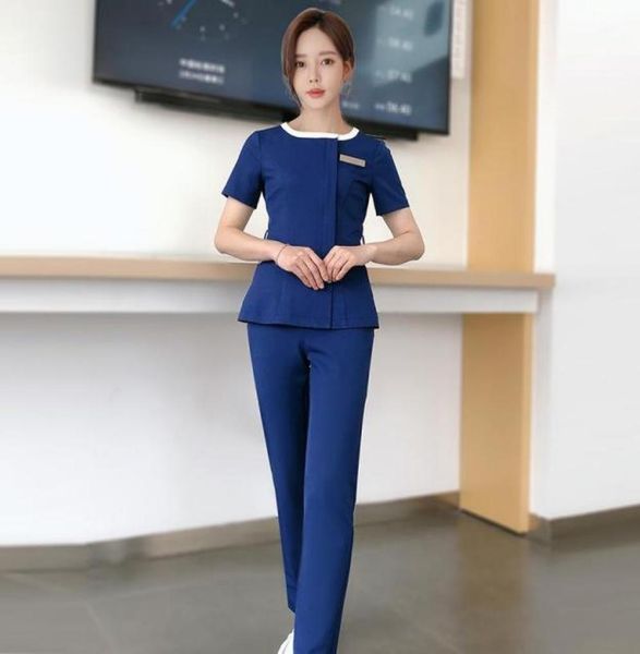 

women039s two piece pants women beauty salon workwear health services uniforms ladies spa work round neck scrubs4429079, White