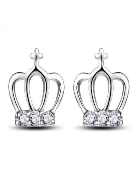 

925 sterling silver earring crystal jewelry cross crown shaped stud earrings wedding ethnic vintage new arrival charms1722703, Golden;silver