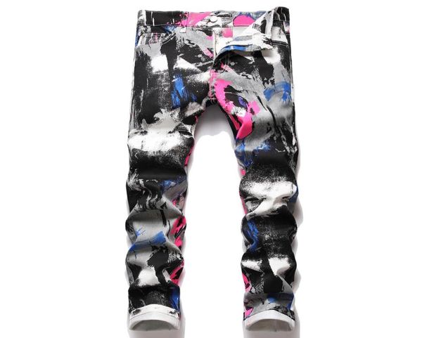

fashion slim men039s graffiti printed jeans hip hop streetwear stretch denim pants pantalons pour hommes7549196, Blue