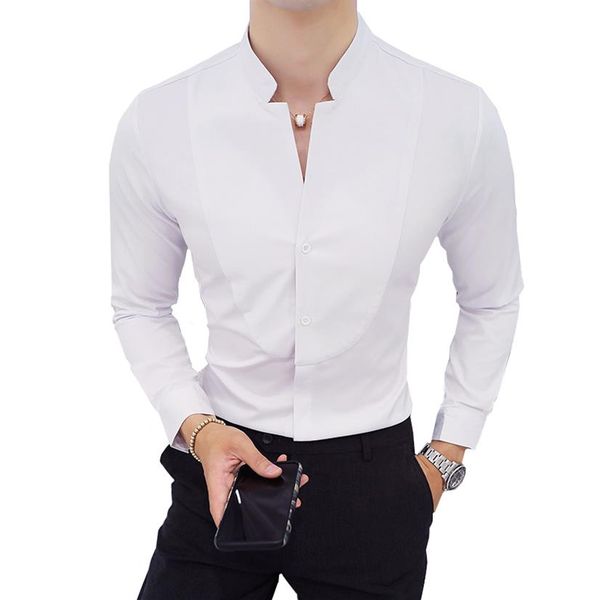 

black red white men shirt long sleeve slim design shirt men asian size s - 5xl stand collar mens shirts266e, White;black