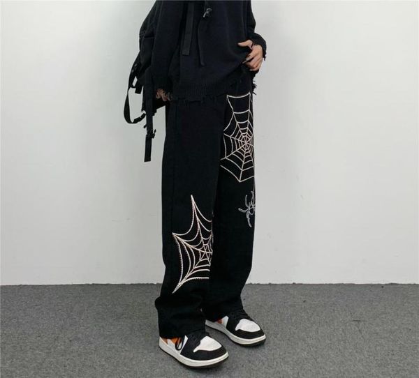 

men039s jeans fashion men39s cobweb embroidered pants baggy korean streetwear y2k clothes brand aestethicmen039s5962285, Blue