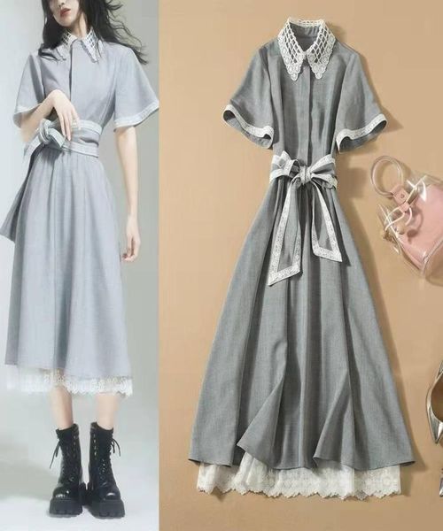 

2022 new catwalk fashion lace stitching dress09193557, Black