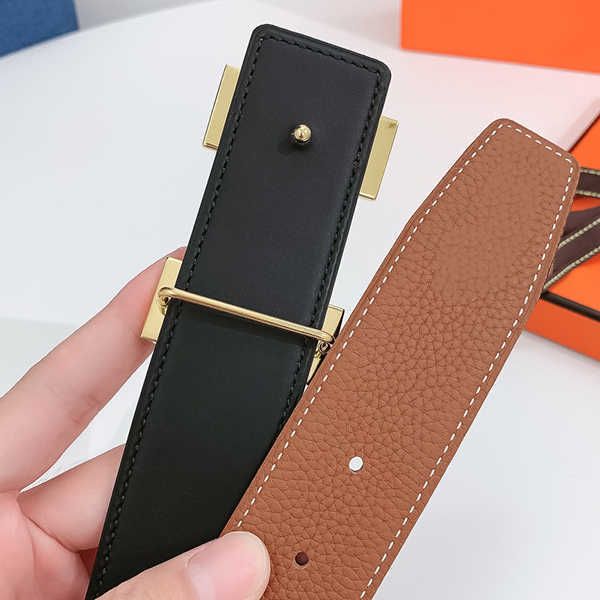 

h belt 38mm leather belt double sided calfskin make titanium steel gold plated brushed process belt buckle t0p official replica 5a european, Black;green