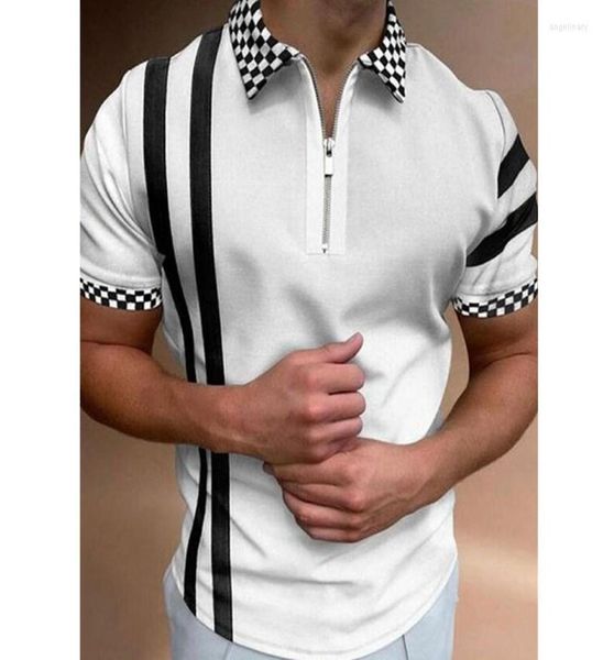 

men039s polos polo shirts summer shortsleeved tees fashion striped zipup turndown collar vintage casual men1262052, White;black