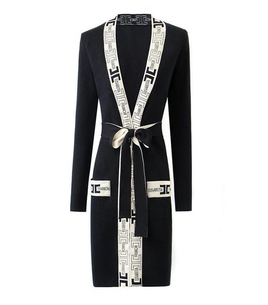 

highquality french style vneck geometric pattern belt sweaters coat7058204, White;black