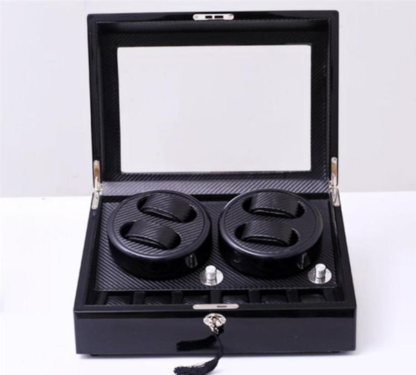 

new 46 wooden carbon fiber watch accessories box watch winder case for rotator watches storage movement ratator boxes winders7301055, Black;blue