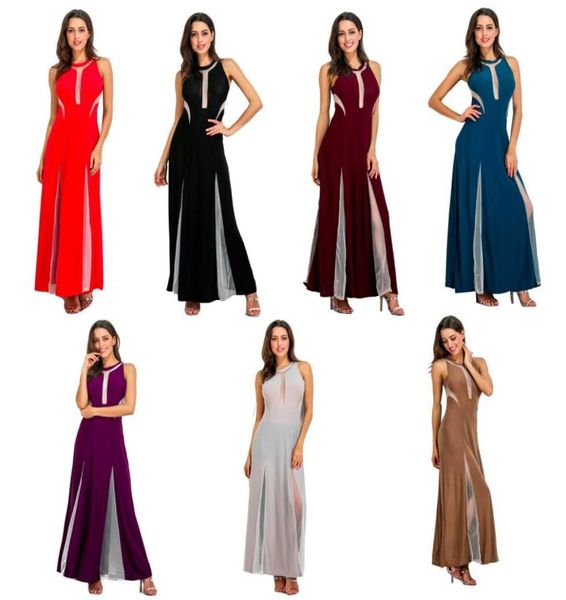 

2017 high split maxi dress chiffon solid evening party clubwear spaghetti strap dresses beachwear femininos vestidos plus siz7711496, White;black