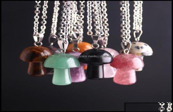 

pendant necklaces pendants jewelry natural stone carving mushroom shape reiki healing crystal tiger eye rose quartz amethyst agate8446229, Silver