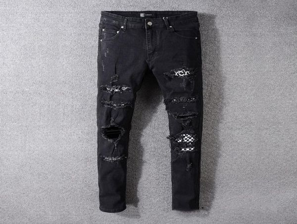

2020 new distressed ripped biker jeans slim fit straight motorcycle biker denim pants fashion hip hop mens designer jeans plus4957410, Blue