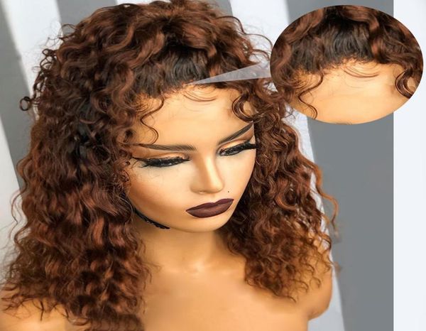 

150 short bob ombre color wig bouncy curly 4x4 lace closure wig lace front human hair wigs plucked baby hair remy brazilian3870945, Black;brown
