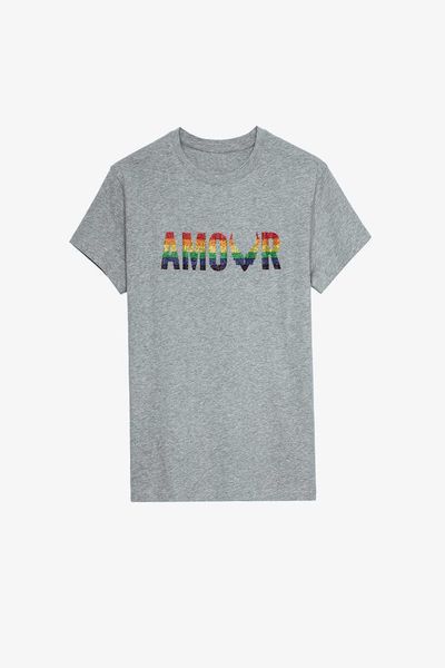 

zadig voltaire designer t shirt 23ss summer new french style zv gradient rainbow alphabet print diamond women's short sleeve t-shirt, White