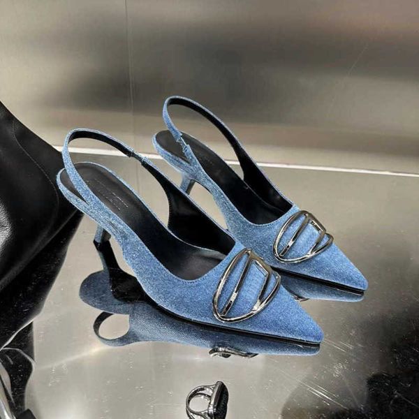 

die high heeled shoes womens designer high-heeled sandals thin heels spring shallow metal buckle back hollow pointed sandals 230209, Black