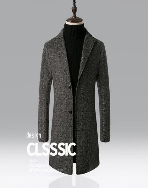 

fashion men039s wool coat winter warm solid color long trench jacket male single breasted business casual overcoat parka lj20117313001, Black